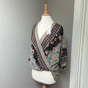 Love stitch Asymmetrical flowy blouse top small floral boho NWT